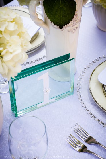 glass table number - all white wedding