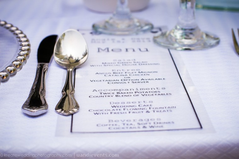 wedding menu printed on transparency paper