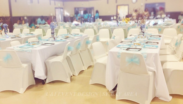 blue brown baby shower decor
