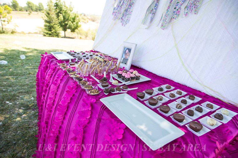 park birthday dessert table_dark pink textured table cloth