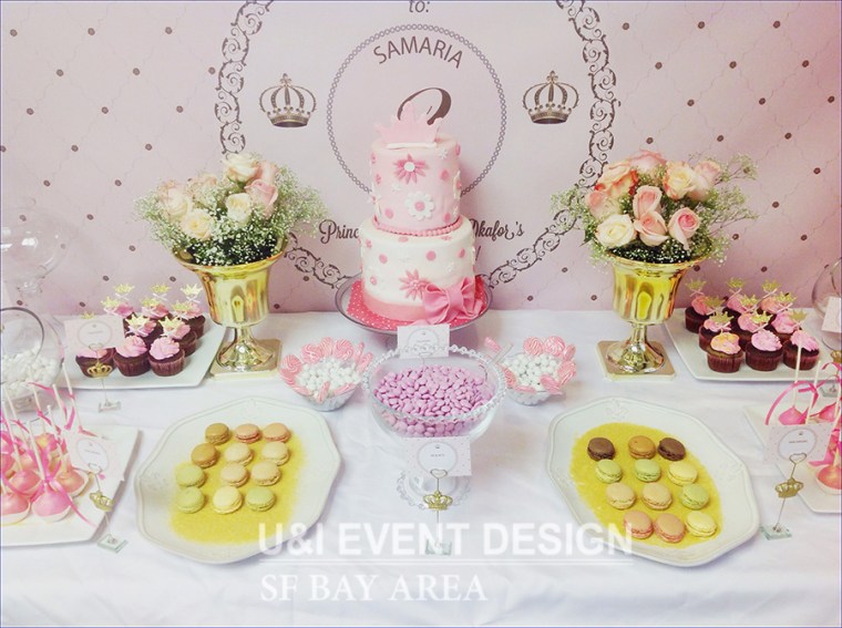 baby pink princess royal birthday cake_dessert table