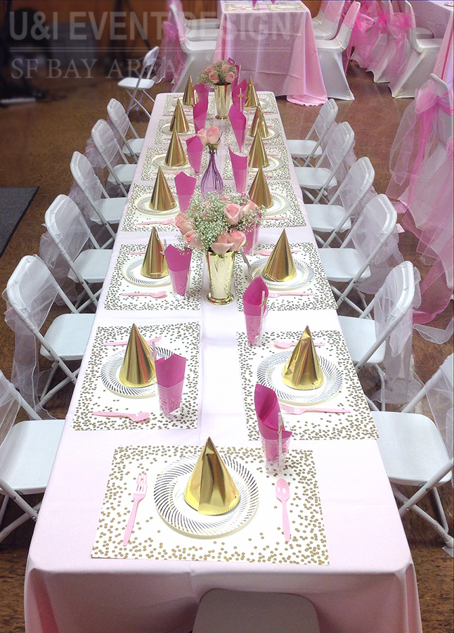 pink gold kids party tablescape