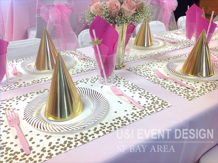 pink gold royal princess theme kids party decor