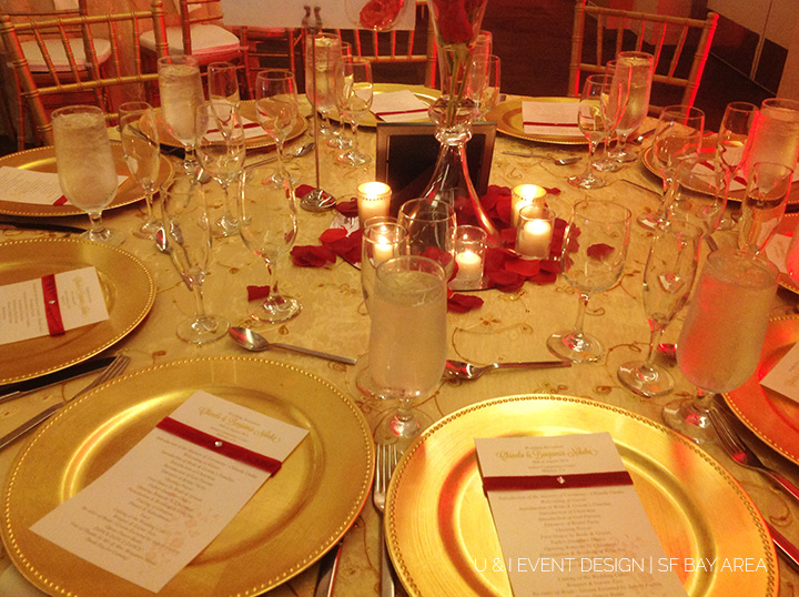 red gold bay area wedding decor