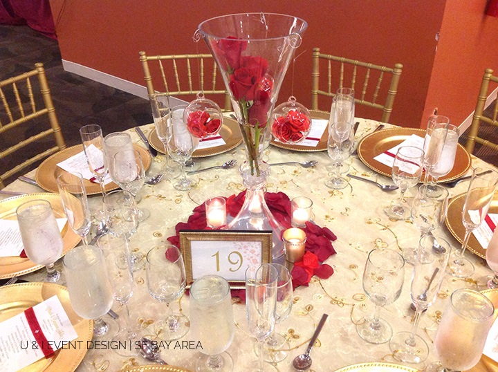 rose stem centerpiece_bay area wedding decor_india community center