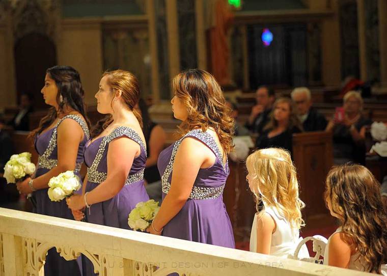 bridesmaids in purple dresses at san francisco bay area wedding