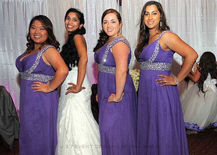posing in bridesmaids dresses at event by bay area california multicultural wedding planner